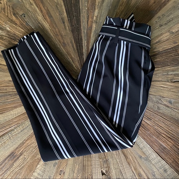 Miss Selfridge Black Mono Striped Paperbag Trouser - Picture 3 of 8